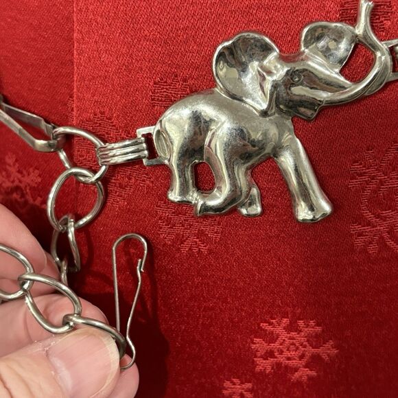Vintage Silver Chain Belt Lucky Elephants Adjustable Concho Style Hippie Boho - Picture 9 of 10